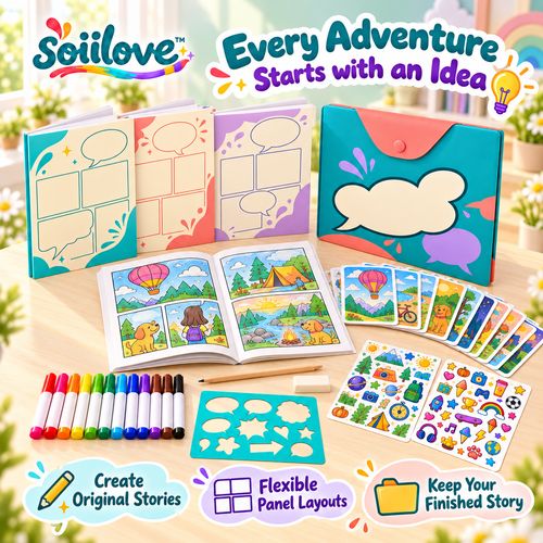 soiilove™ StorySprout Make Your Own Comic Book Kit | Blank Comic Books, Markers, Story Cards & Stickers, Ages 7–12
